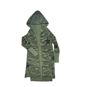 Sweet Romeo Cardigan Sweater Womens Small Green Camouflage Open Front Hooded